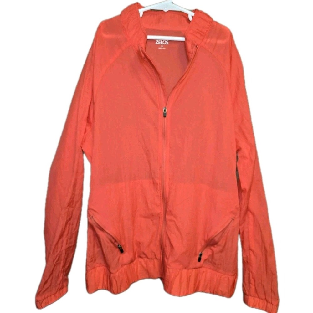 Zelos Lightweight Zip Windbreaker Jacket EUC Coral Red Athleisure‎ Minimalist 🧥